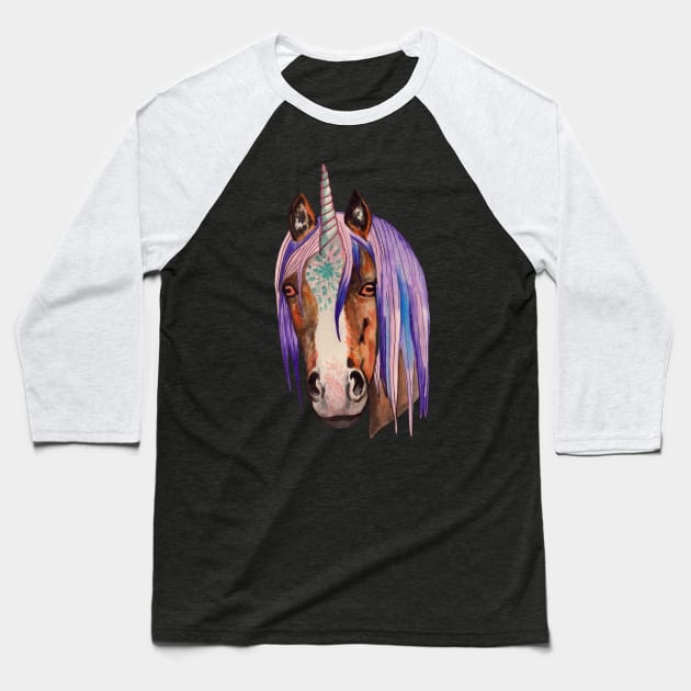 Magic watercolor unicorn horse Baseball T-Shirt by deadblackpony